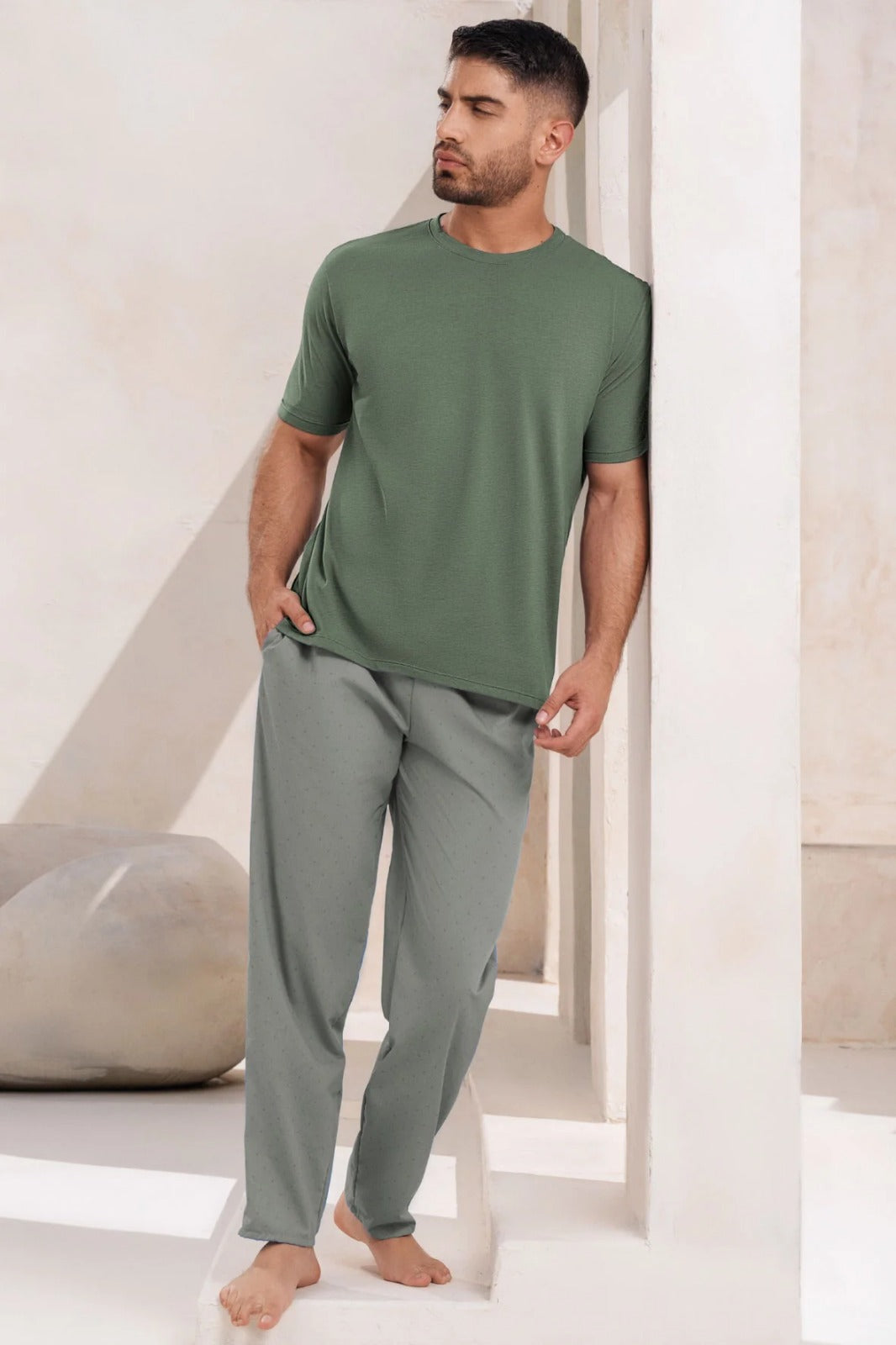 12362 SET PANTALON VERDE MINIMALISTA HOMBRE