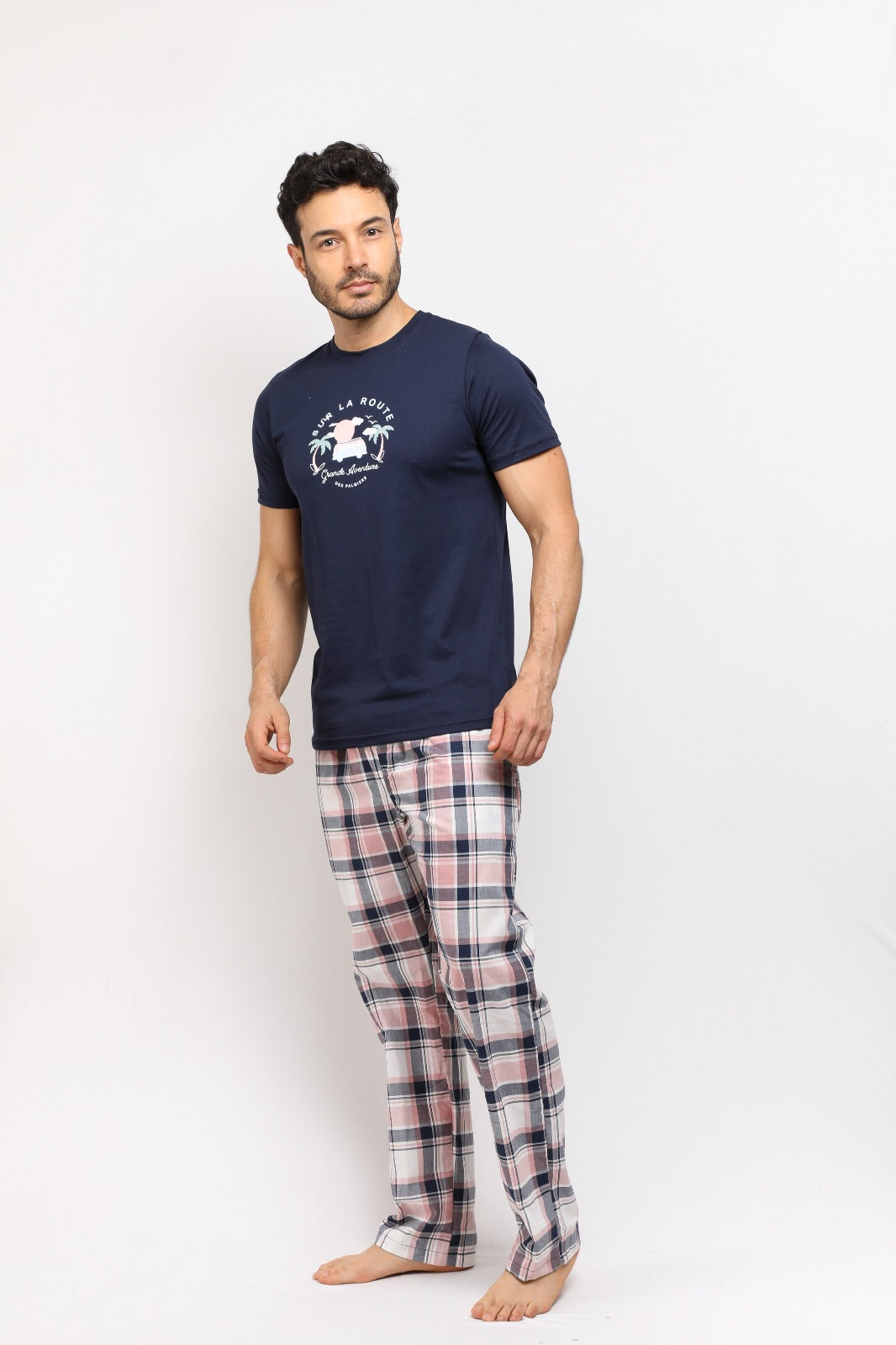 NMRP30007 SET PANTALON HOMBRE CUADRICULADO ROSA