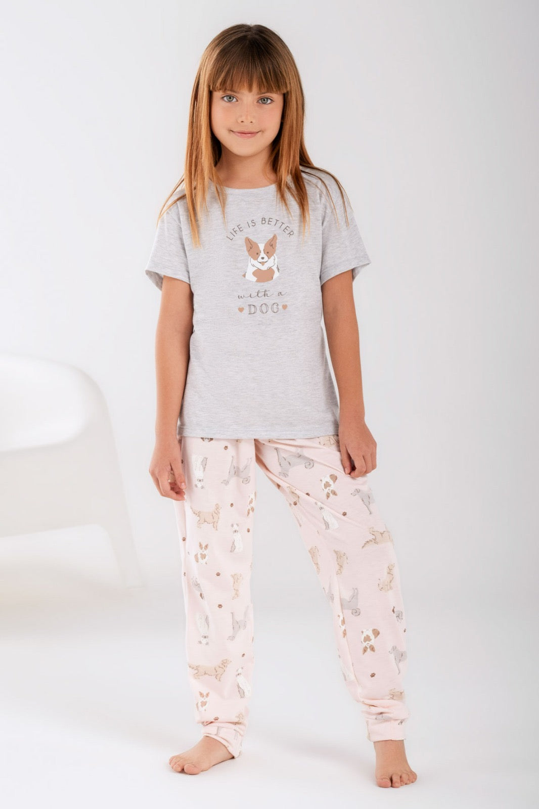 23013 SET PANTALON PERRITOS NIÑA (MOMMY AND ME) PALO ROSA