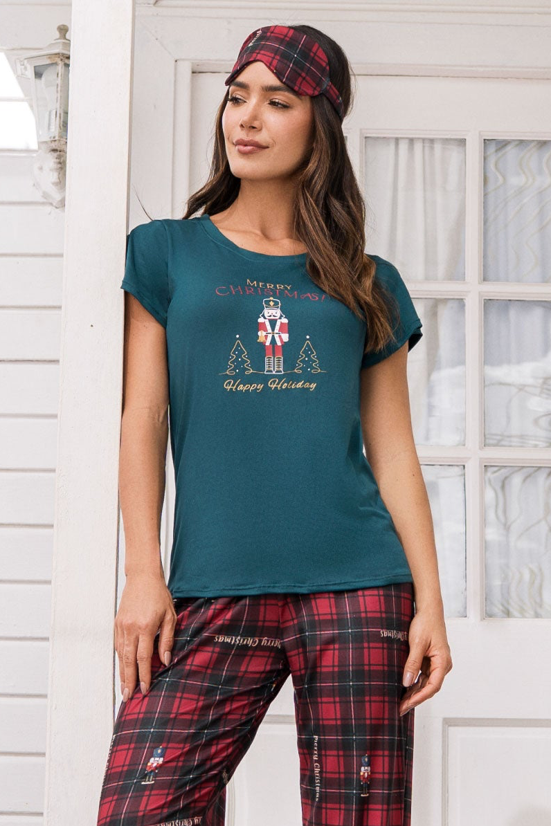 23070 PIJAMA NAVIDEÑA CUADRICULADA MUJER 2025 VERDE AZUL