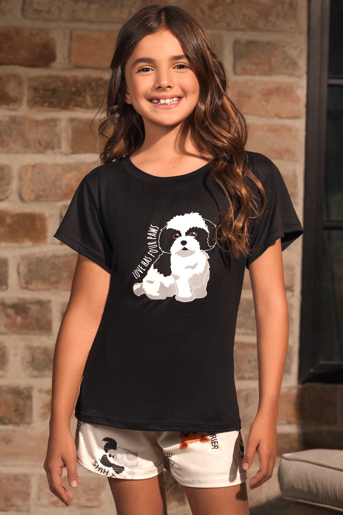 12268 SET SHORT NIÑA CAMISA MANGA CORTA NEGRO