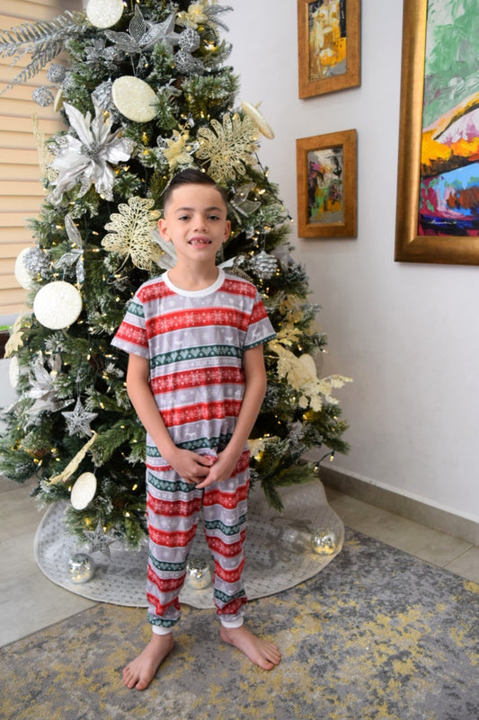 12549 PIJAMA NAVIDEÑA FRANJAS  NIÑOS MULTICOLOR