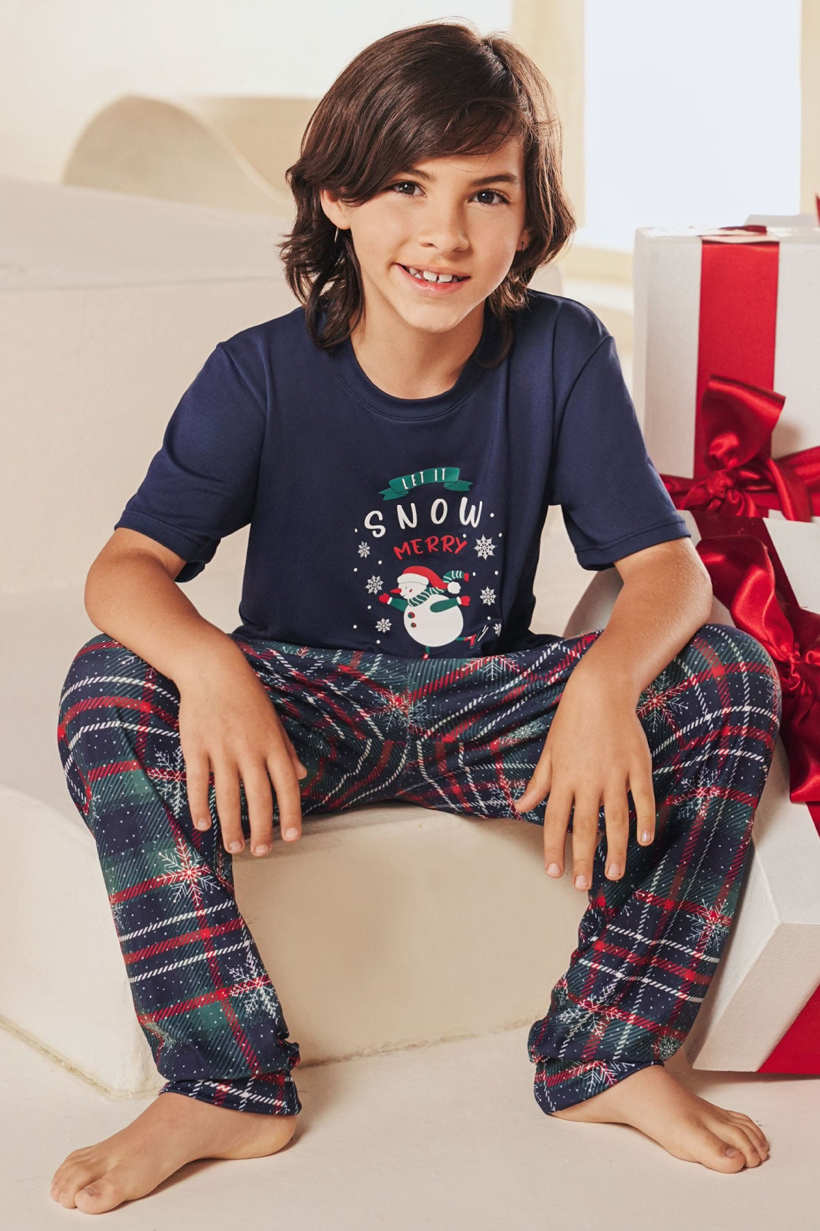 12415 PIJAMA NAVIDEÑA CUADRICULADA NIÑOS AZUL