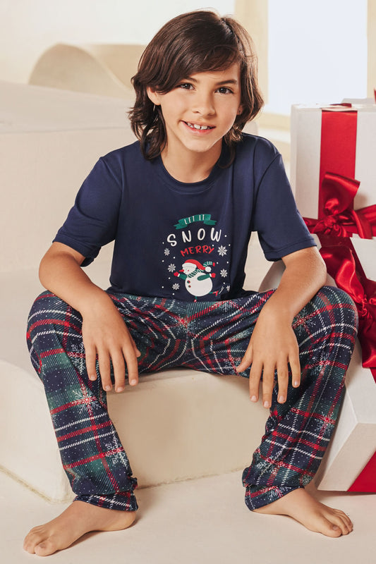 12415 PIJAMA NAVIDEÑA CUADRICULADA NIÑOS AZUL