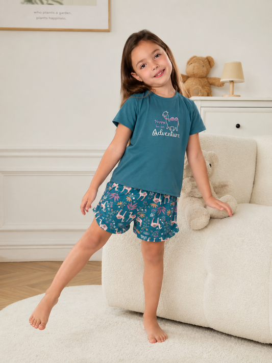 TGIP10037 PIJAMA SHORT NIÑA CAMELLOS AZUL