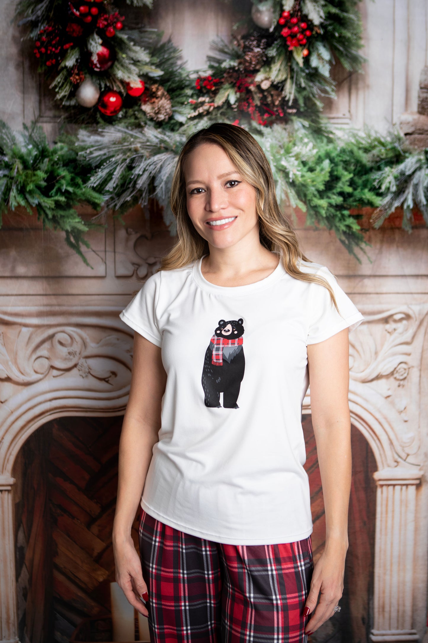 12117 SET NAVIDEÑO ROJO CUADRICULADO PANTALON MUJER