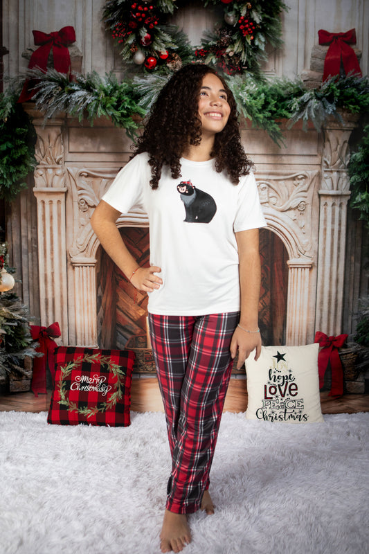 12119 SET NAVIDEÑO  ROJO CUADRICULADO  PANTALON NIÑOS