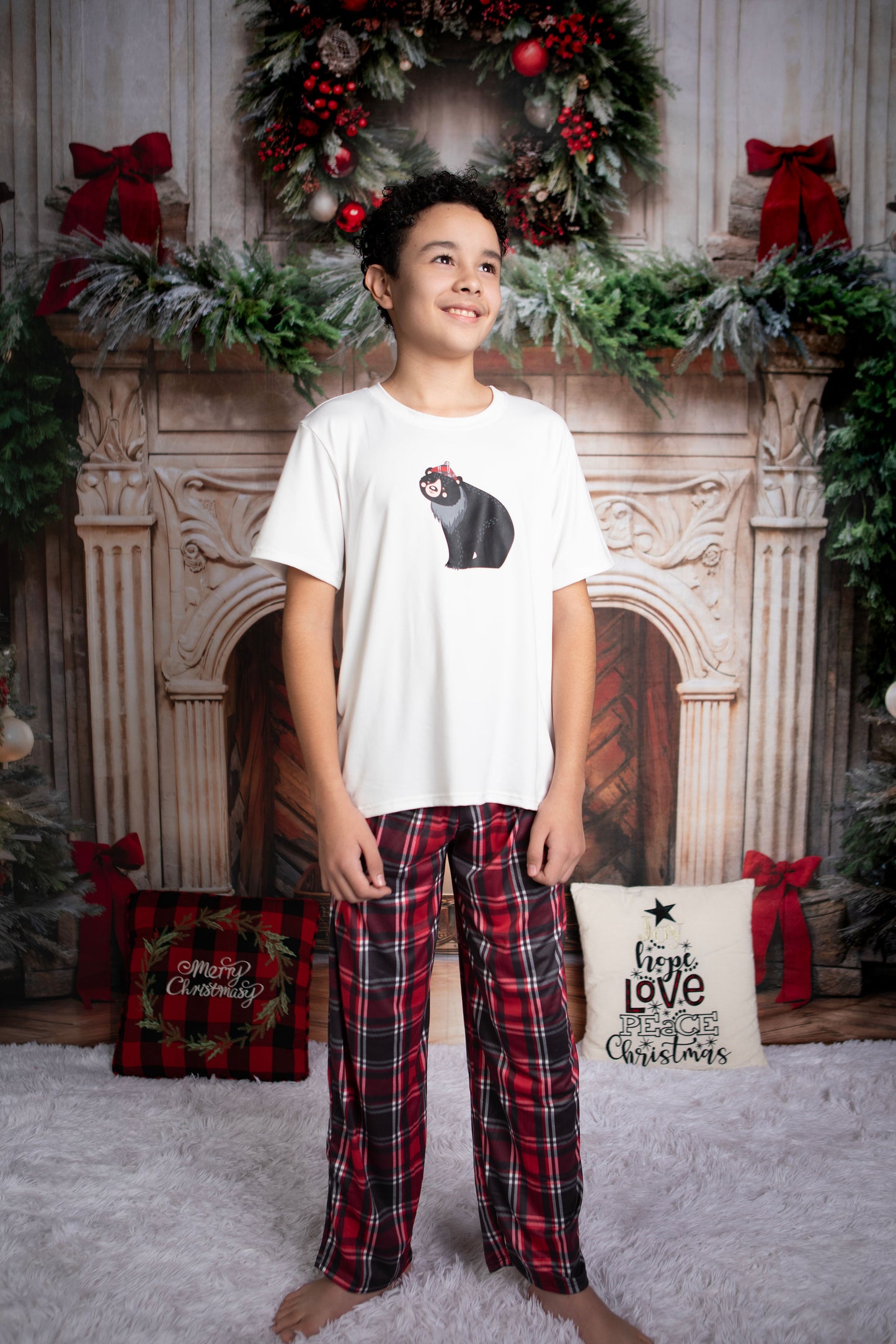12119 SET NAVIDEÑO  ROJO CUADRICULADO  PANTALON NIÑOS
