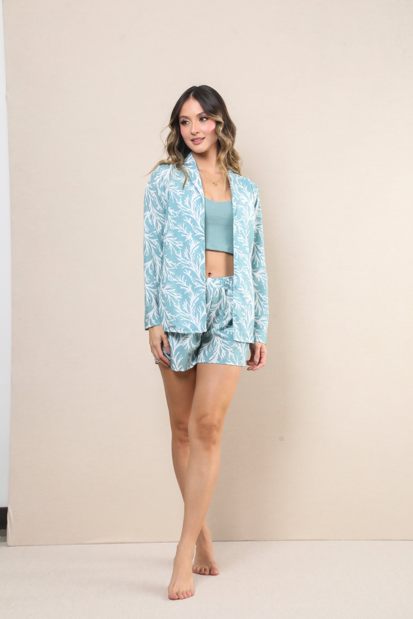 TWRP10373 SET 3 PIEZAS CARDIGAN CON SHORT VERDE
