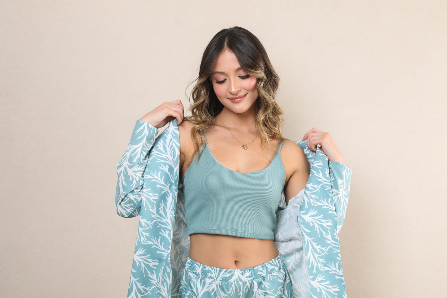 TWRP10373 SET 3 PIEZAS CARDIGAN CON SHORT VERDE