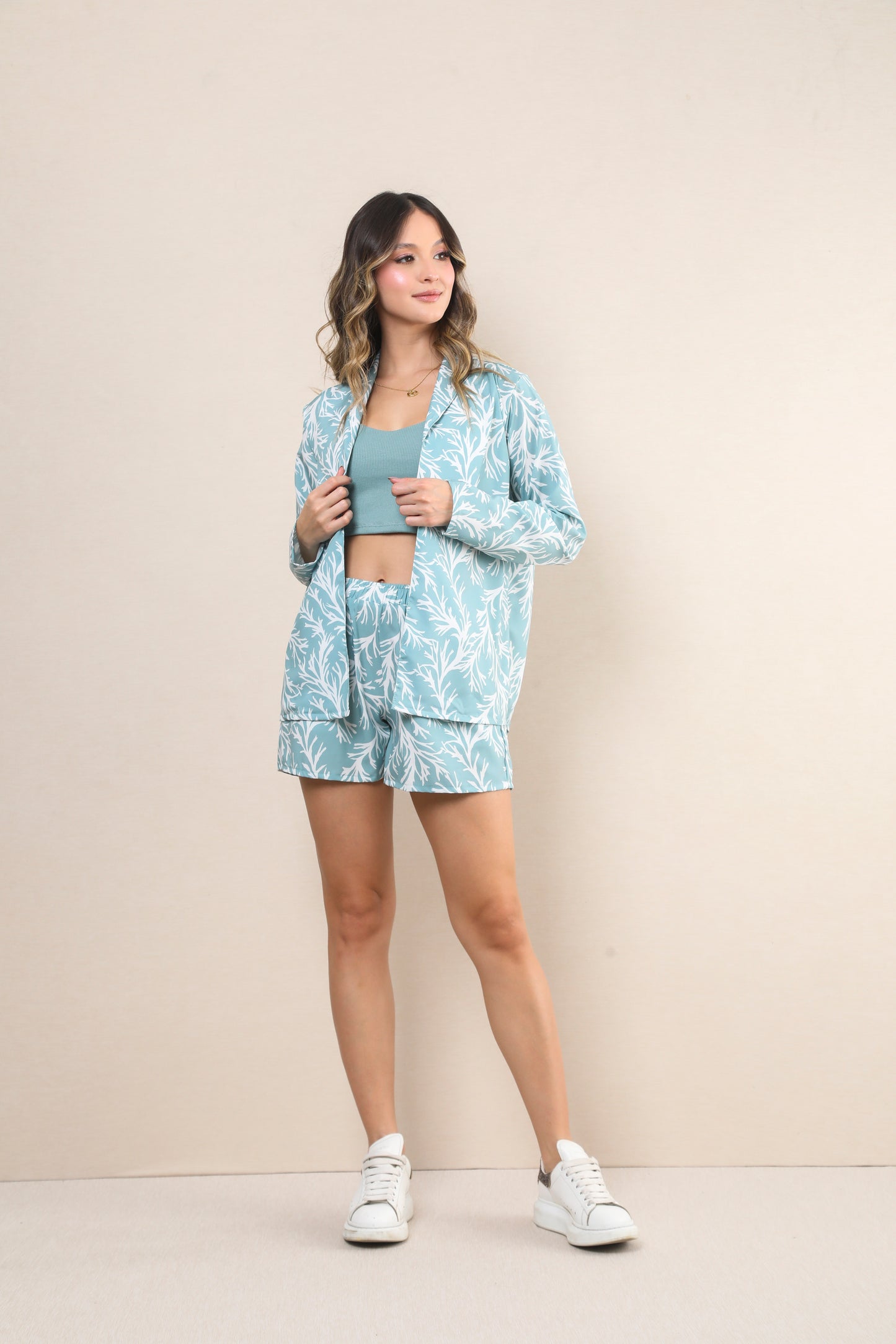 TWRP10373 SET 3 PIEZAS CARDIGAN CON SHORT VERDE