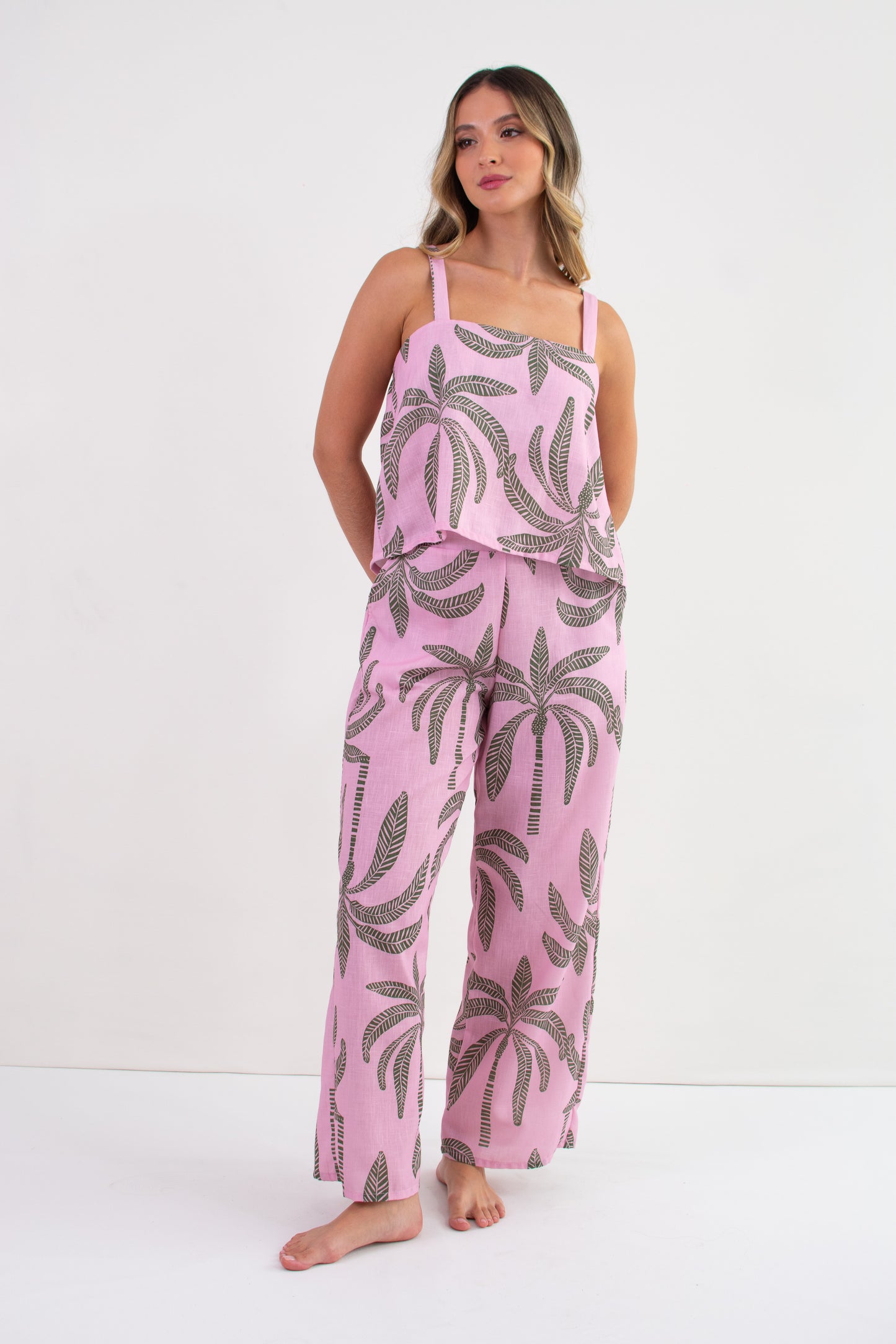 TWRP30356 SET PANTALON EFECTO LINO ROSA