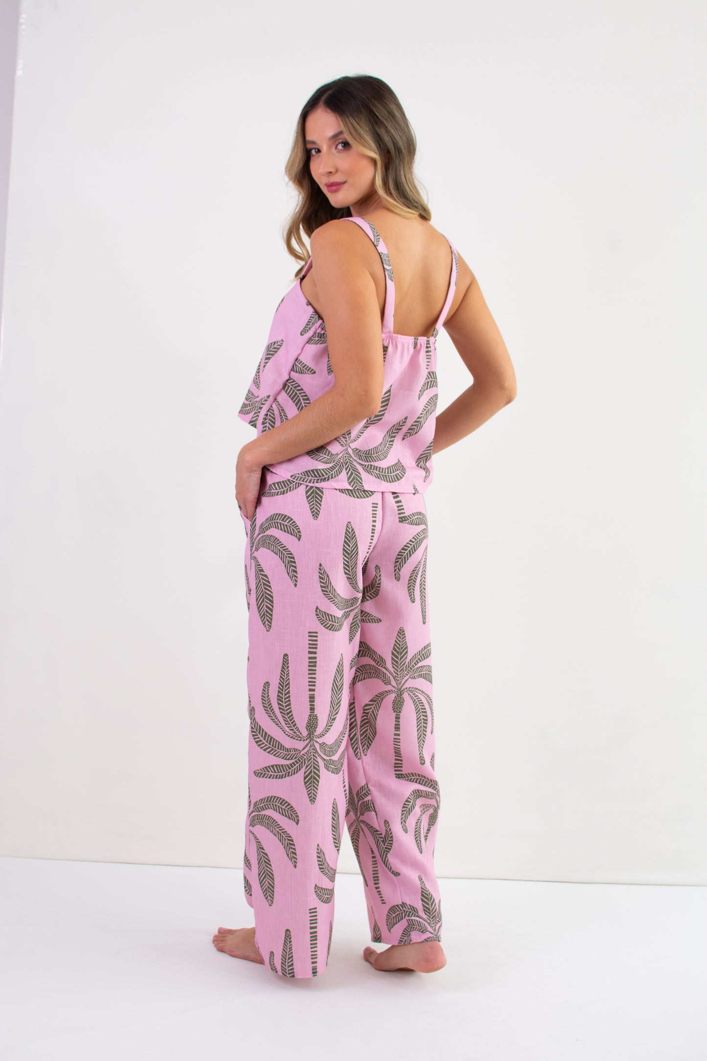 TWRP30356 SET PANTALON EFECTO LINO ROSA