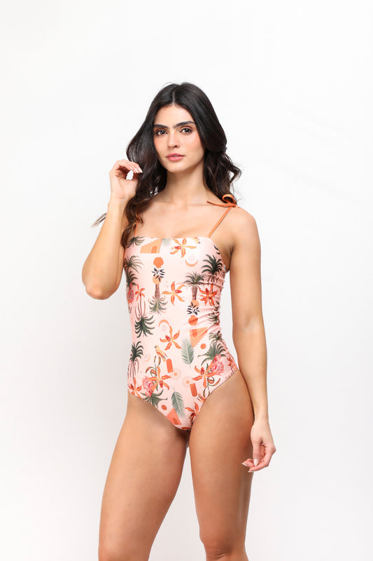 TWRT50011 TRAJE DE BAÑO ENTERO PALMERAS DURAZNO