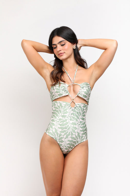 TWRT50013 TRAJE DE BAÑO ENTERO NATURAL VERDE