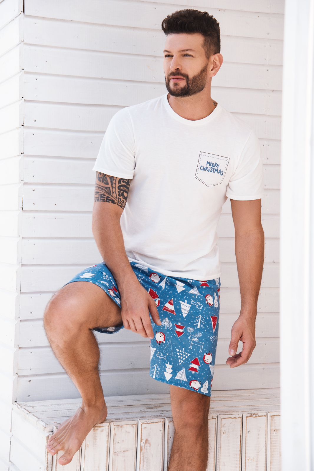 11836 SET NAVIDAD BLANCO SHORT CABALLERO