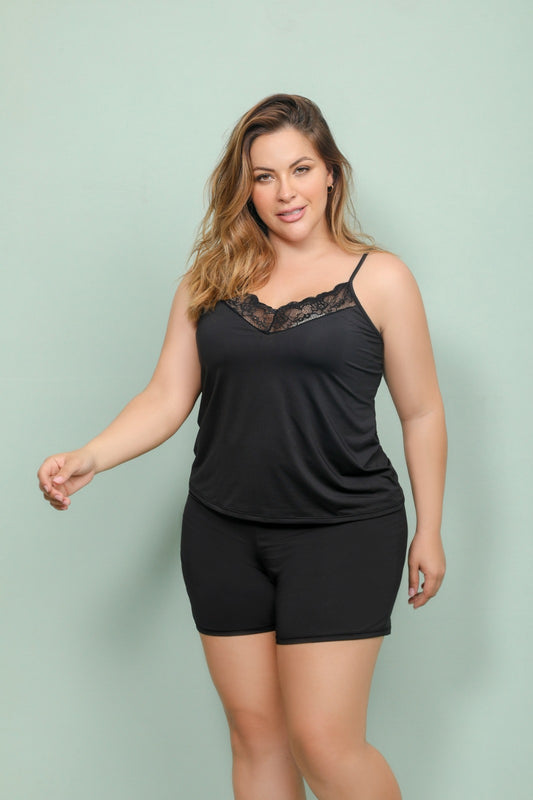 TWPP10033 SET SHORT  PLUS SIZE NEGRO