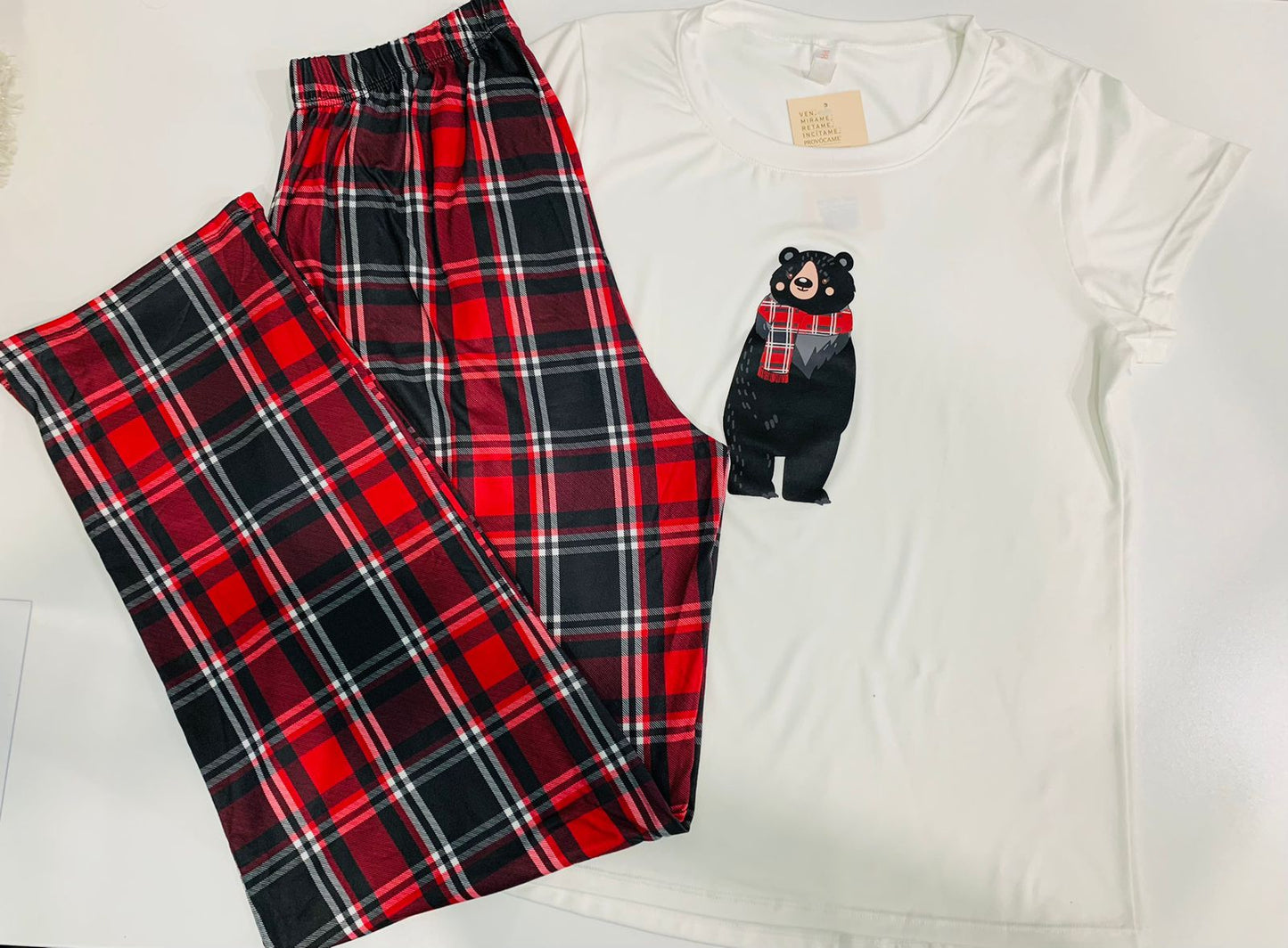 12117 SET NAVIDEÑO ROJO CUADRICULADO PANTALON MUJER