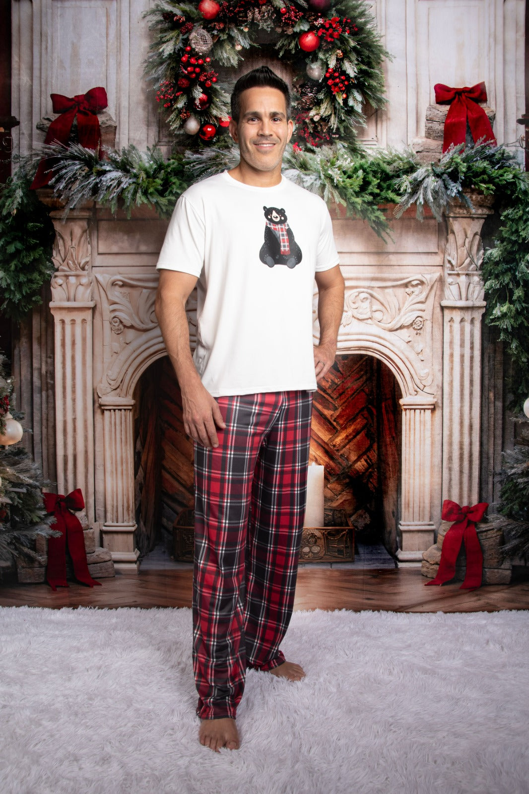 12118 SET NAVIDEÑO  ROJO CUADRICULADO PANTALON HOMBRE