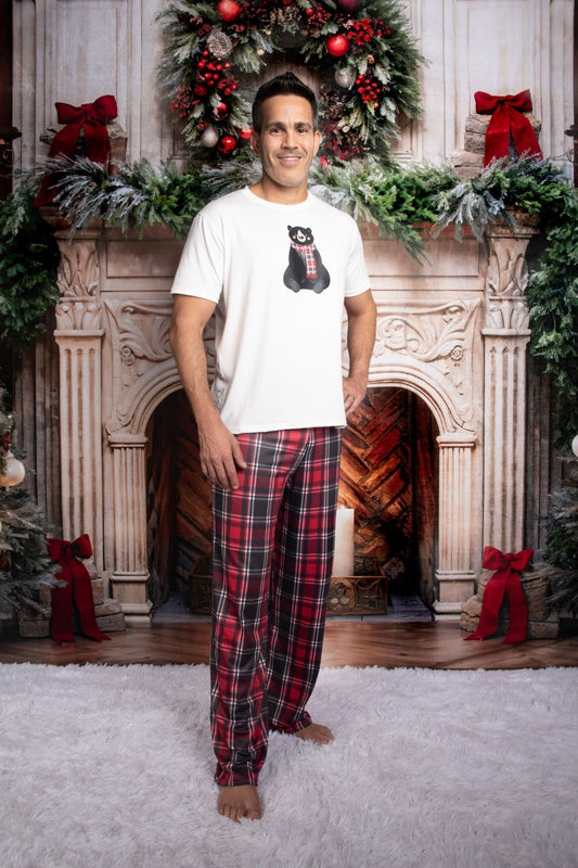 12118 SET NAVIDEÑO  ROJO CUADRICULADO PANTALON HOMBRE