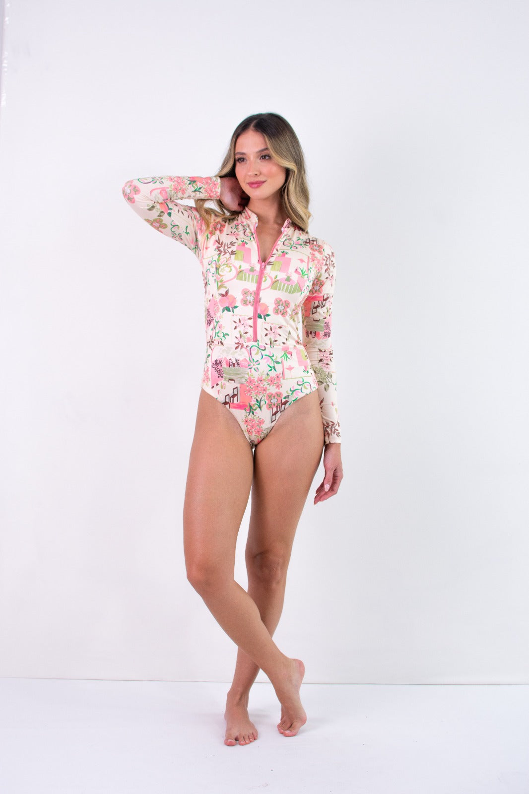 TWRT50001 TRAJE DE BAÑO ENTERO MANGA LARGA SALMON