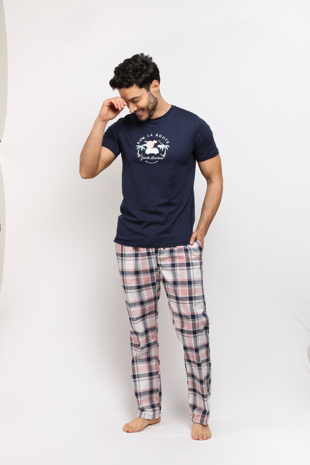 NMRP30007 SET PANTALON HOMBRE CUADRICULADO ROSA