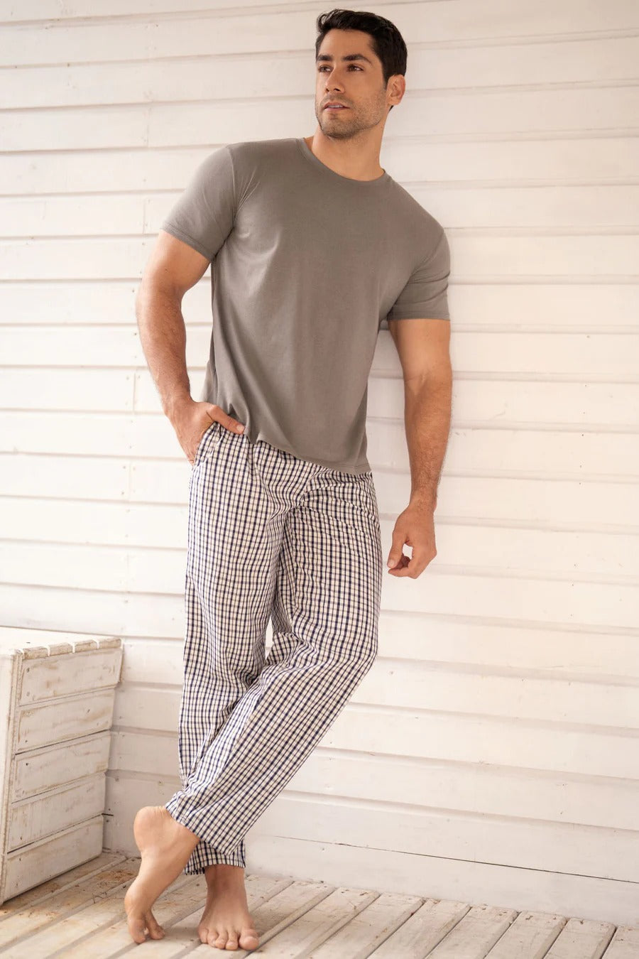 23138 SET PANTALON HOMBRE CUADRICULADO VERDE